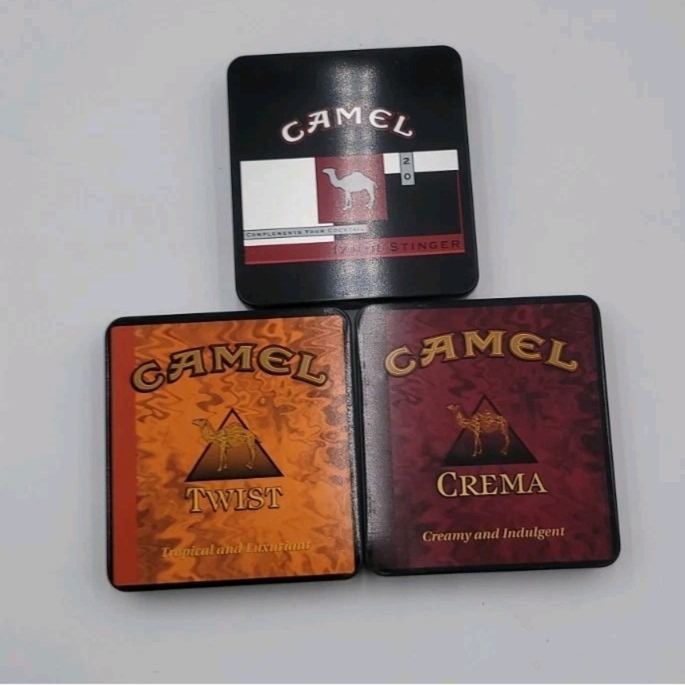VTG Lot of 3 Camel Cigarette Tins Empty Collectible Metal Tins for Cigarettes